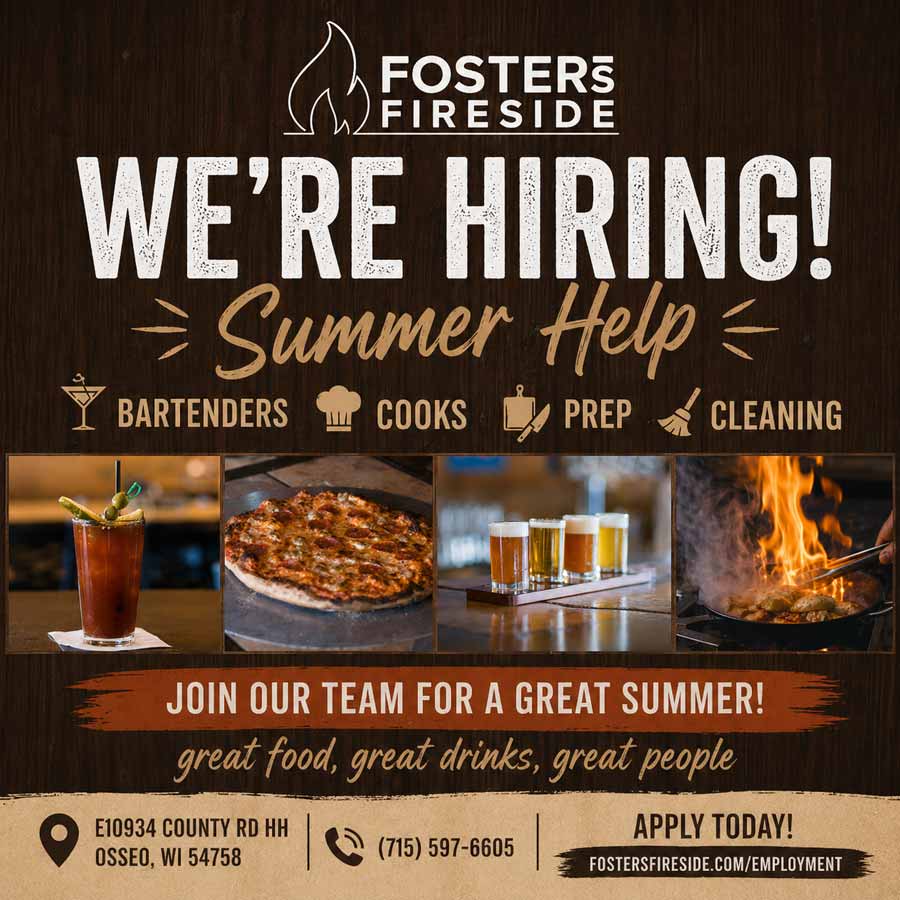 Foster's Fireside now hring summer 2026